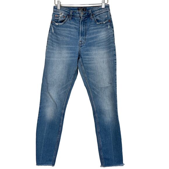 Abercrombie 2/26 Simone High Rise Medium Wash Raw Hem Stretch Denim Jeans - Picture 1 of 4